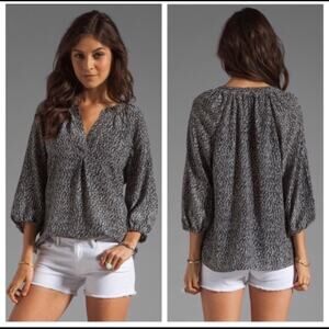 Joie Addie B 3/4 Sleeve BROWN WHITE Silk Top S